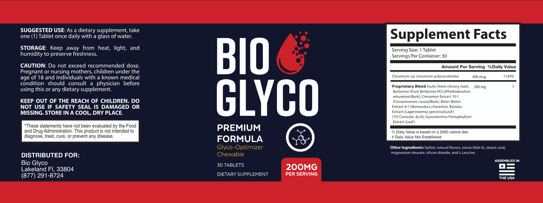 BioGlyco Supplement Facts Label